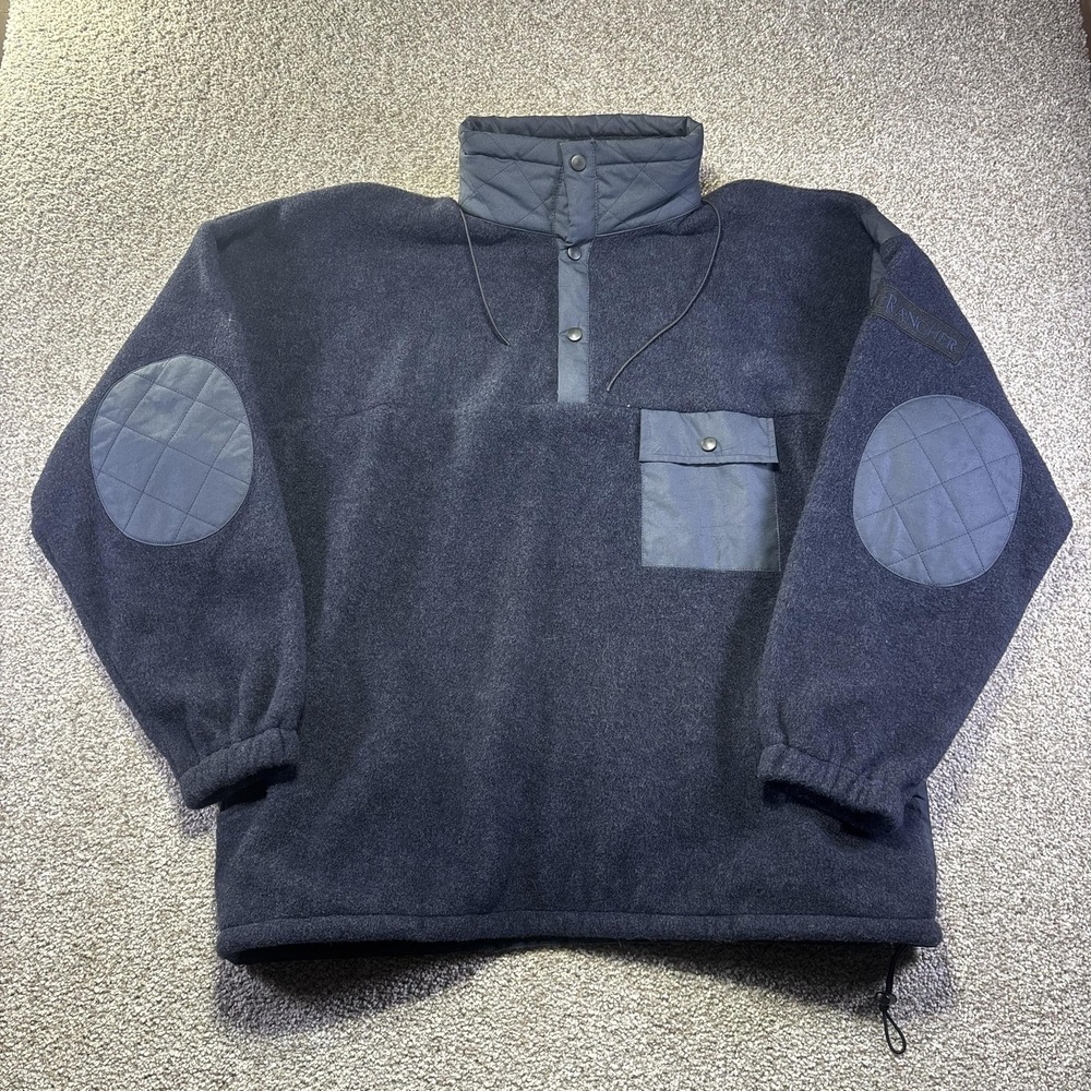 Atlantic Rancher Mens XL Wool Blend Fleece Quarter Snap Pullover Navy Blue